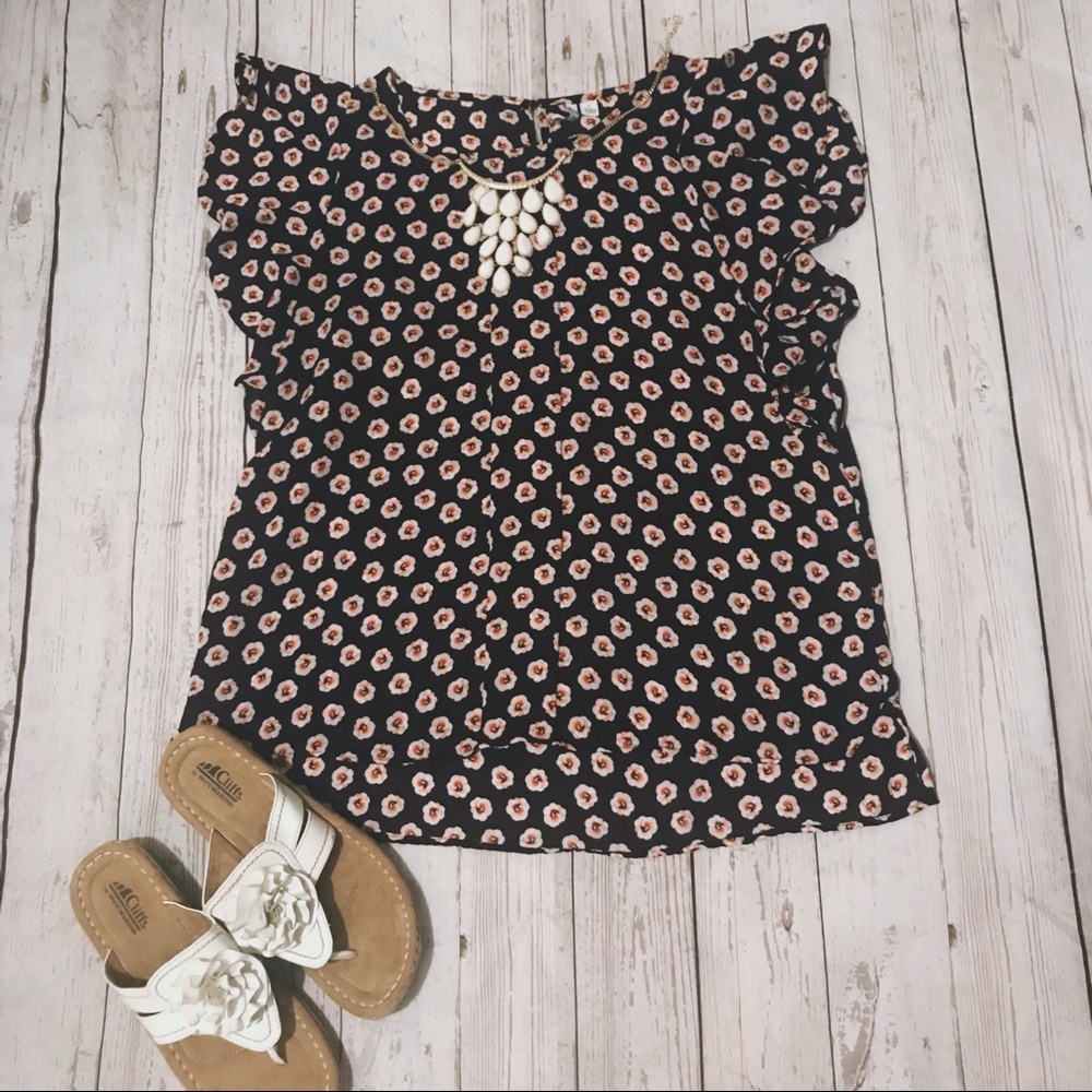 Black/floral print blouse